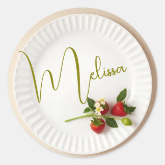 Sticker Rond Custom Strawberry Sprig Flower Foliage Name 