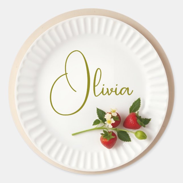Sticker Rond Custom Strawberry Sprig Flower Foliage Name  (Devant)