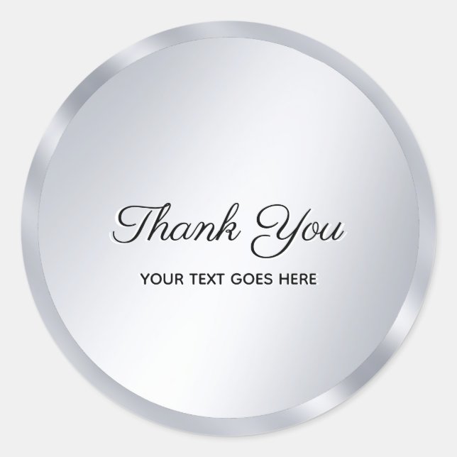 Sticker Rond Custom Text Silver Look Template Elegant Thank You (Devant)