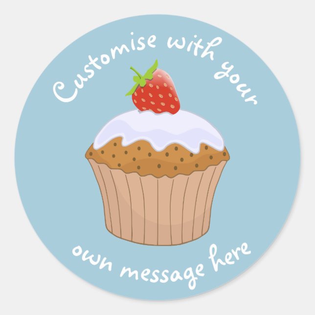 Sticker Rond Custom Text Strawberry Bun Blue (Devant)