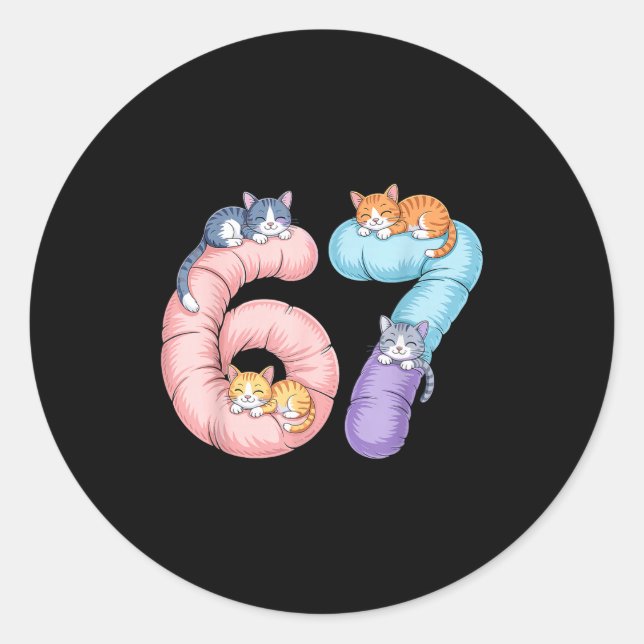 Sticker Rond Cute 67 Cat Meme Design  (Devant)