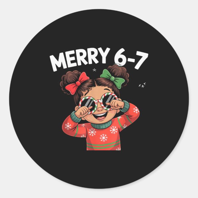 Sticker Rond Cute 6 7 Six Seven Meme Christmas Women Men Kids  (Devant)