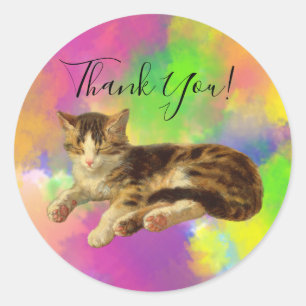 Sticker Rond Cute adorable Kitty Merci de chat Abstrait arc-en-