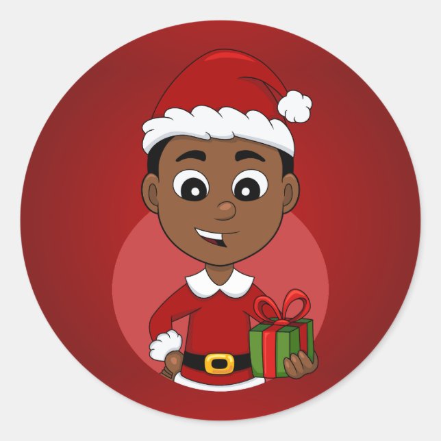 Sticker Rond Cute African American Christmas boy cartoon (Devant)