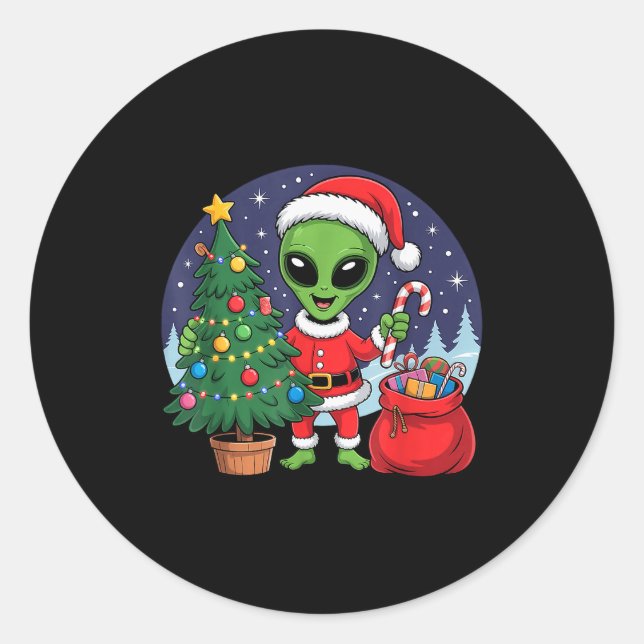 Sticker Rond Cute Alien Christmas Tree Lights Xmas Holidays Win (Devant)