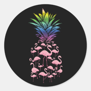Sticker Rond Cute And Lovely Pink Flamingo Pineapple Love