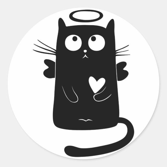 Sticker Rond Cute Angel Noir Chat (Devant)