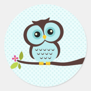 Sticker Rond Cute Aqua Owl