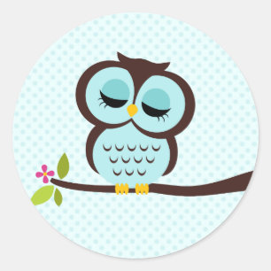Sticker Rond Cute Aqua Owl