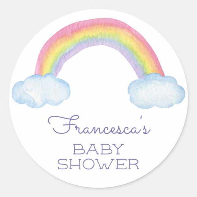 Sticker Rond Cute aquarelle arc-en-ciel et nuages Baby shower (Devant)