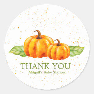 Sticker Rond Cute aquarelle Baby shower Citrouille orange