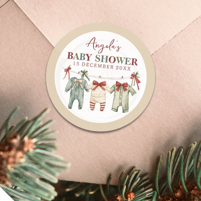Sticker Rond Cute Aquarelle Baby shower de Noël (Créateur téléchargé)