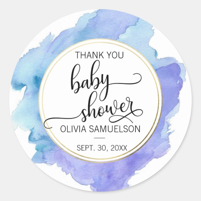 Sticker Rond Cute Aquarelle Bleu Turquoise Baby shower (Devant)