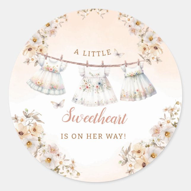 Sticker Rond Cute Aquarelle Boho Vêtements Baby shower fille (Devant)