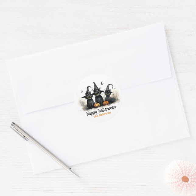 Sticker Rond Cute Aquarelle Chats de cuisine Citrouille Hallowe (Enveloppe)