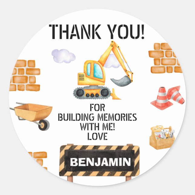 Sticker Rond Cute Aquarelle Construction Anniversaire (Devant)