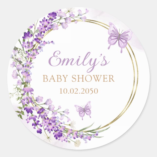 Sticker Rond Cute Aquarelle Floral Butterfly Girl Baby shower (Devant)