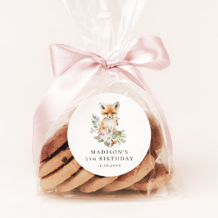 Sticker Rond Cute aquarelle Fox fête d'anniversaire