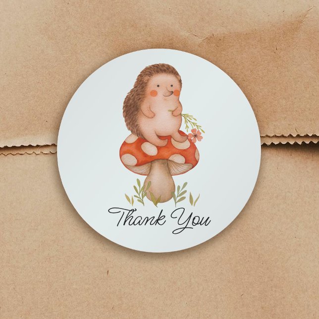 Sticker Rond Cute aquarelle Hérisson Baby shower Merci (Créateur téléchargé)
