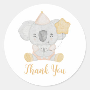 Sticker Rond Cute aquarelle Koala Baby shower Party Merci