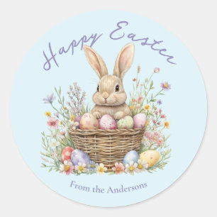 Sticker Rond Cute aquarelle lapin et Oeuf de Pâques photo flora