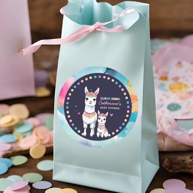 Sticker Rond Cute aquarelle Llama Mama Baby shower mexicain (Créateur téléchargé)