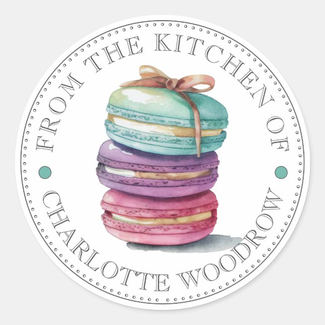 Sticker Rond Cute Aquarelle Macaron cookies Dessert (Devant)