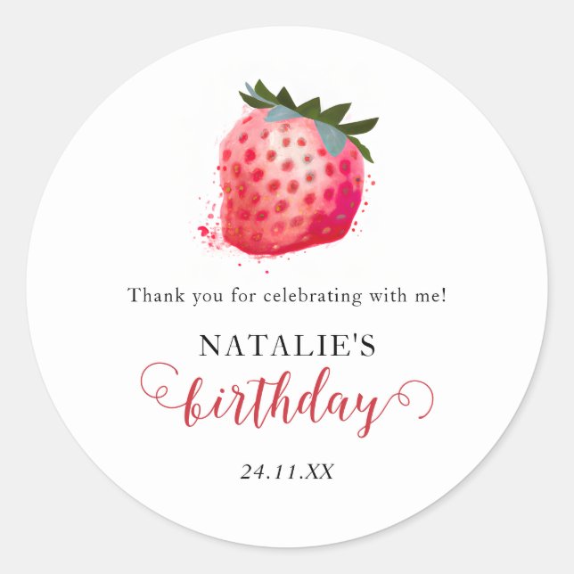 Sticker Rond Cute Aquarelle Merci fraise Anniversaire Cadeau (Devant)