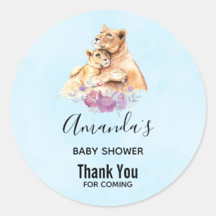 Sticker Rond Cute Aquarelle Mère Lion & Baby shower Cub