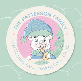 Sticker Rond Cute Aquarelle Polaire Ours Cube Noël