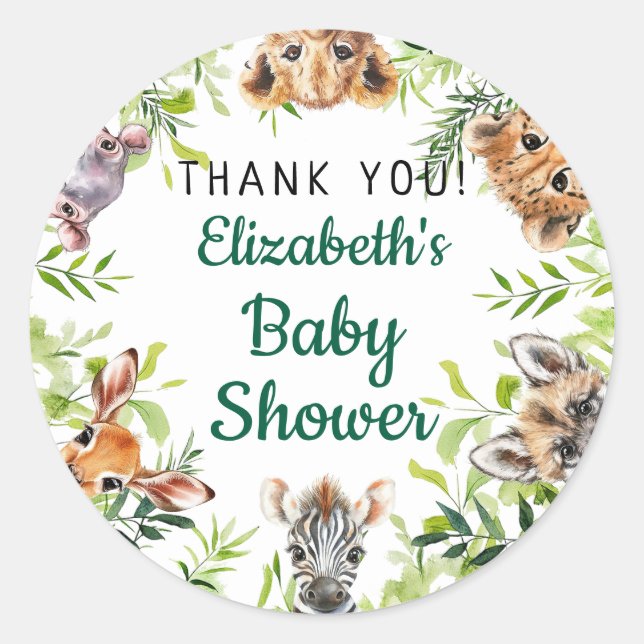 Sticker Rond Cute Aquarelle Safari Animaux Baby shower (Devant)