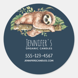 Sticker Rond Cute Aquarelle Sloth & Tropical Feuille Business