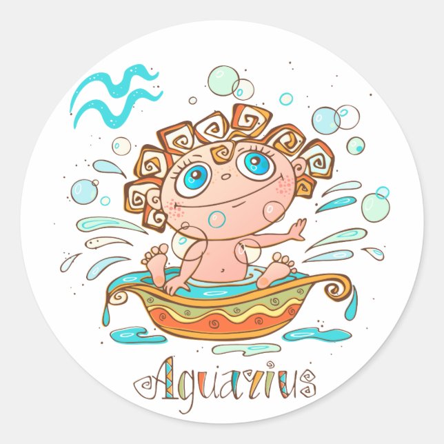 Sticker Rond Cute Aquarius Bain Splashing (Devant)