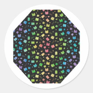 Sticker Rond Cute arc-en-ciel et noir livre et Motif de lecture