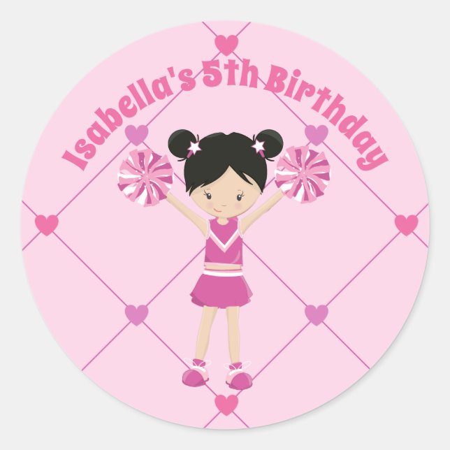 Sticker Rond Cute asiatique Pom-pom girl personnalisé rose fête (Devant)