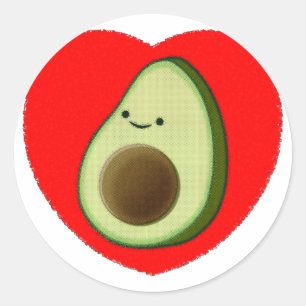 Sticker Rond Cute Avocado Dans Le Coeur Rouge