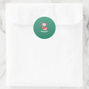 Sticker Rond Cute Axolotl Lover Snaxolotl Kawaii Axolotl Alimen