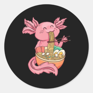Sticker Rond Cute Axolotl Manger Ramen Noodles Kawaii Anime Gir