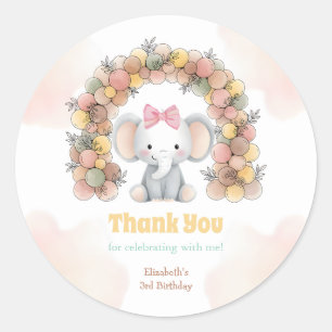 Sticker Rond Cute Baby Elephant Balloon Arch Anniversaire Remer