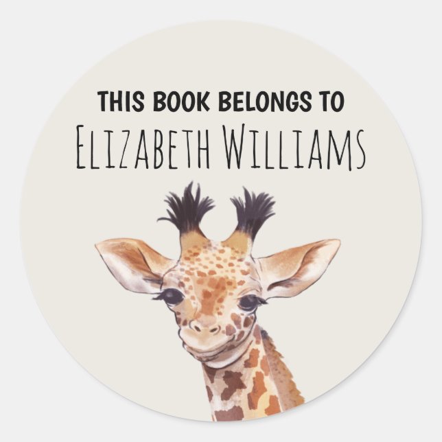 Sticker Rond Cute Baby Giraffe Nom personnalisé École (Devant)