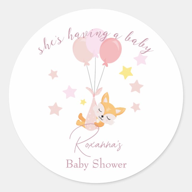 Sticker Rond Cute Baby Girl Fox et ballons (Devant)