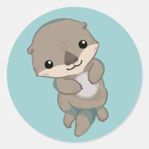 Sticker Rond Cute Baby Otter Pup