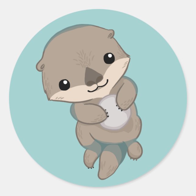 Sticker Rond Cute Baby Otter Pup (Devant)