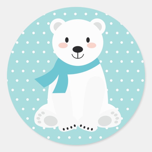 Sticker Rond Cute Baby shower Ours Polaire Turquoise Aqua Turqu (Devant)
