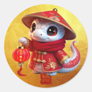 Sticker Rond Cute Baby Snake chinois Nouvel An 2025 RS