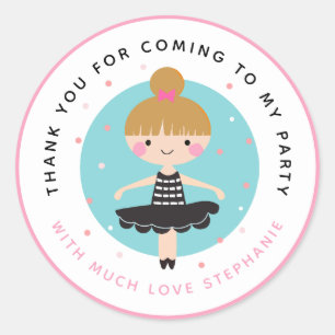 Sticker Rond Cute Ballerina en Merci noir