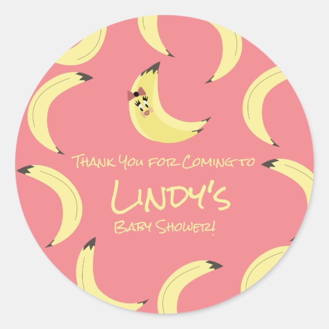 Sticker Rond Cute Banana Bunch Girl Baby shower Motif (Devant)