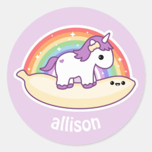 Sticker Rond Cute Banana Unicorn