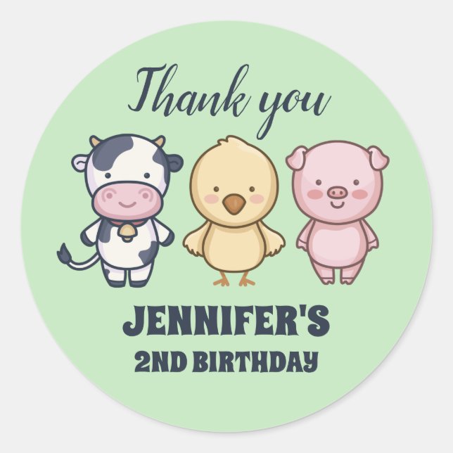Sticker Rond Cute Barn Animaux Anniversaires de enfants (Devant)