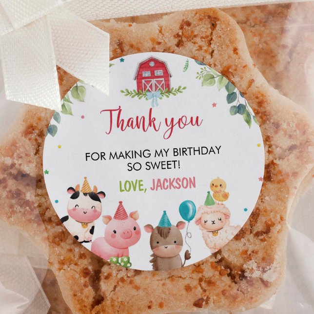 Sticker Rond Cute Barnyard Animaux de ferme Anniversaire Étique (Créateur téléchargé)